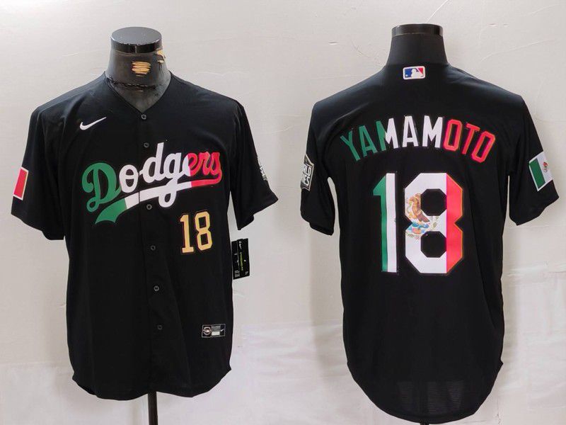 Men Los Angeles Dodgers 18 Yamamoto Black Fashion Nike Game MLB Jersey style 7011